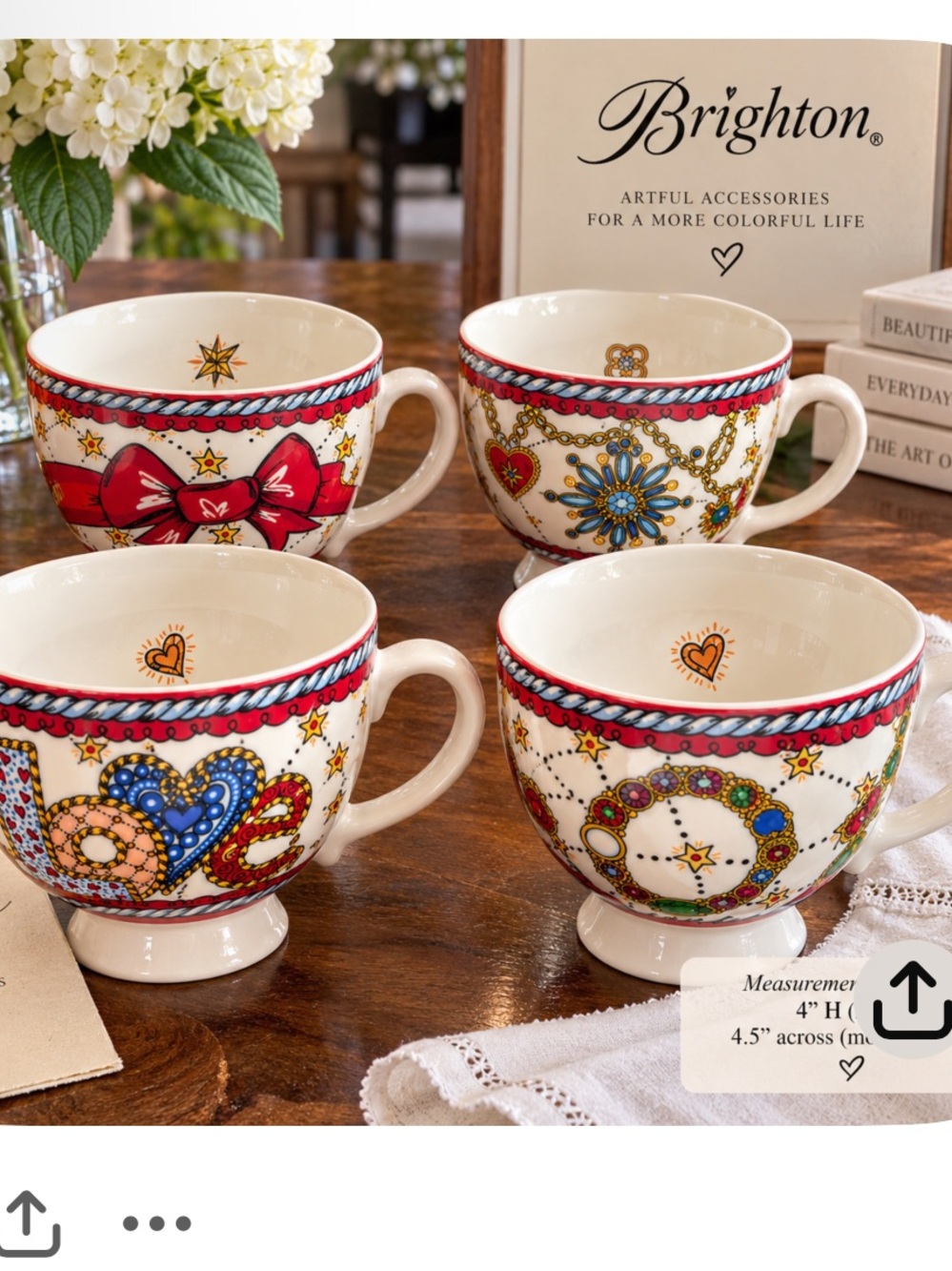 BRIGHTON Set of 4 Large COLLECTIBLE CERAMIC MUGS Rare Discontinued